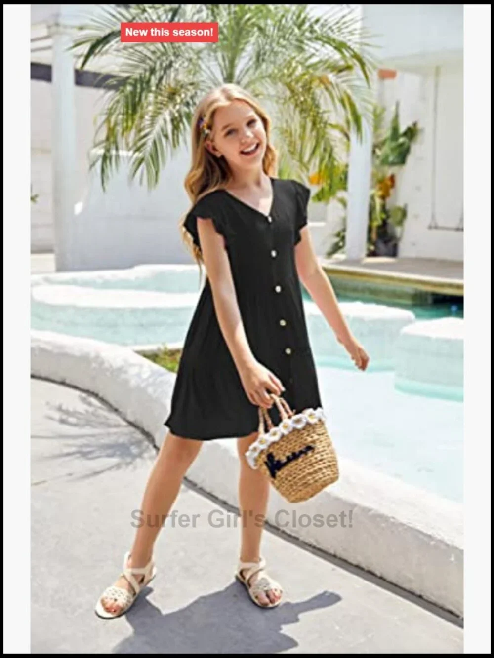 Kids V-Neck Button Down Tiered Swing A-Line Ruffle Sleeve Dress